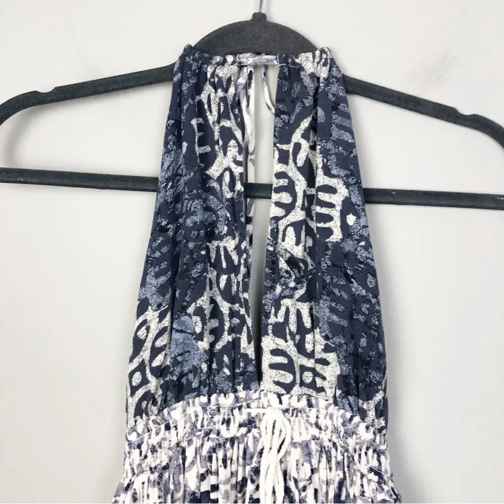 FREE PEOPLE | Beach Day Halter Mini Dress Keyhole Cutout Print Women’s Size S